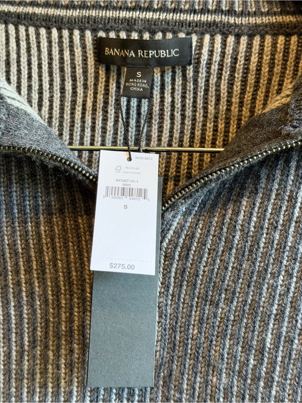 NWT BANANA REPUBLIC RIBBED MERINO HALF-ZIP SWEATER GRAY SMALL
